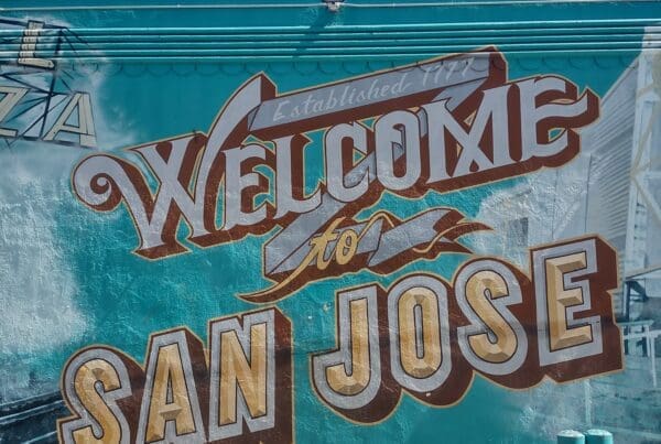 A mural that says “Welcome to San Jose”